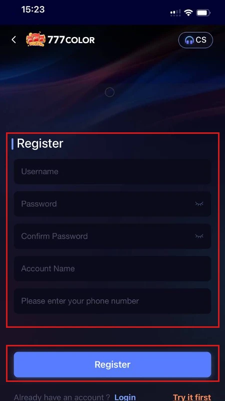 mobile register page